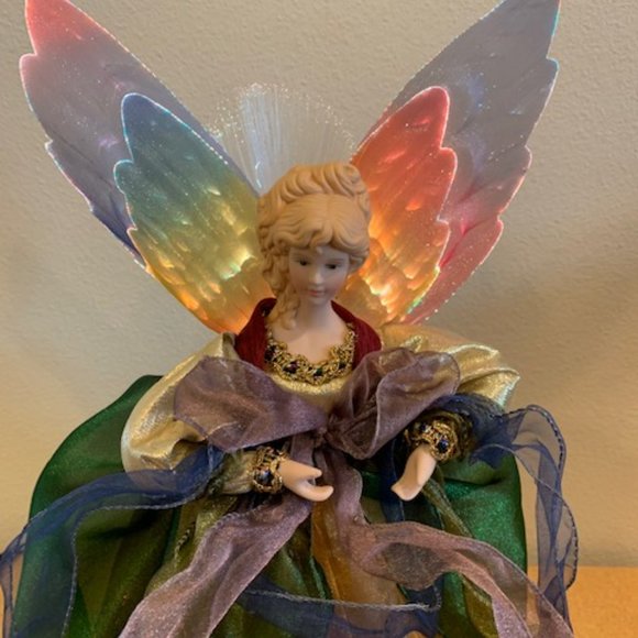 Vintage 2000 12" White Fibre Optic Angle Porcelain Tree Topper Original Box - Picture 6 of 10